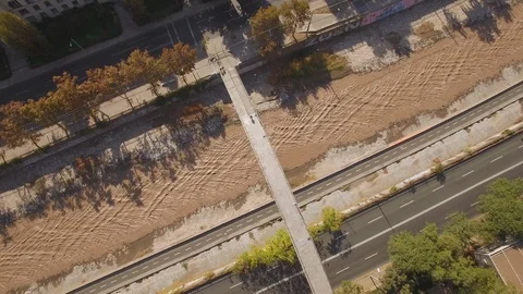 Aerial drone view of Mapocho river, Santiago de Chile Downtown Stock Footage 100843884