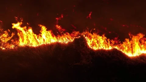 Aerial drone view of a massive wildfire at night. Video stock 333620234