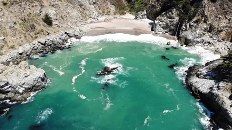 Aerial Drone View of McWay Falls Turquoise Cove and Beach, Big Sur, 4K Stock Footage 336352768