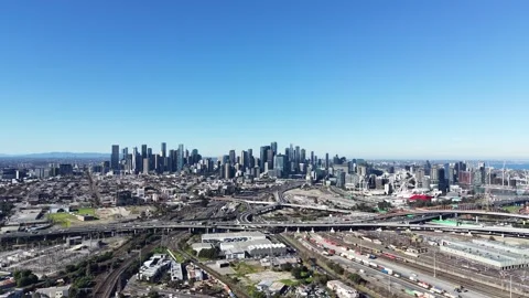 Aerial drone view of Melbourne skyline and freeway traffic Stock-Footage 340513435