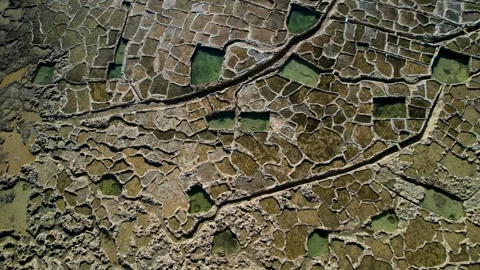 Aerial drone view of the mesmerizing salt pans Xwejni rock on Malta island Stock Footage 331876153