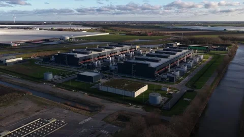 Aerial Drone View of Microsoft Data Center Expansion Near Middenmeer Stock Footage 325840524