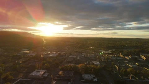 Aerial Drone View of Midtown Anniston, Alabama at Sunset in Early Fall Stock Footage 320266864
