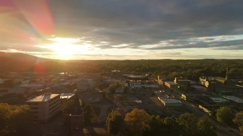 Aerial Drone View of Midtown Anniston, Alabama at Sunset in Early Fall Stock Footage 320266865