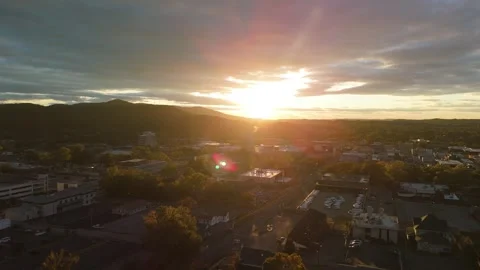 Aerial Drone View of Midtown Anniston, Alabama at Sunset in Early Fall Stock Footage 320266868