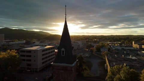 Aerial Drone View of Midtown Anniston, Alabama at Sunset in Early Fall Stock Footage 320266871