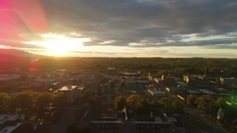 Aerial Drone View of Midtown Anniston, Alabama at Sunset in Early Fall Stock Footage 320266872