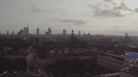 Aerial drone view Milan skyline and boulevard Stock Footage 94521553