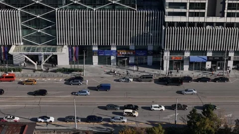 Aerial drone view of Millennium Centre in Sofia, Bulgaria Stock Footage 318853452