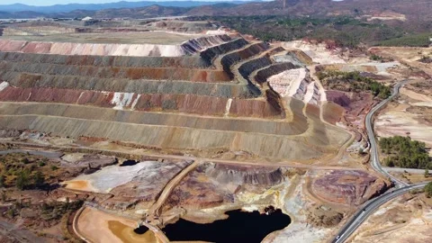 Aerial drone view of Mining activity in Minas de Riotinto in Spain. Stock Footage 221514120
