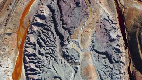 Aerial drone view of Mining activity. Polluted water and river. Abstract. Stock Footage 221514240
