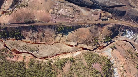 Aerial drone view of Mining activity. Polluted water and river. Stock Footage 221514256