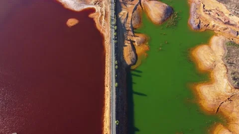 Aerial drone view of Mining activity. Polluted water and lakes. Stock Footage 221514399