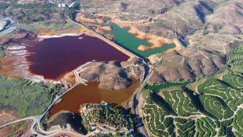 Aerial drone view of Mining activity. Polluted water and lakes. Stock Footage 221514402