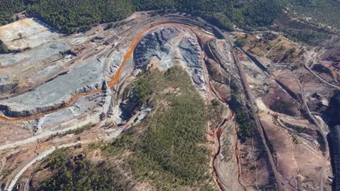 Aerial drone view of Mining activity. Apocalypse scenery. Earth destruction Stock-Footage 221656515