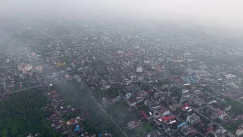 Aerial drone view of misty cloudy morning at Bagansiapiapi 動画素材 329349313