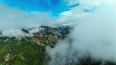 Aerial Drone View of Misty Mountain Peaks in Western Sichuan Stock Footage 333671440