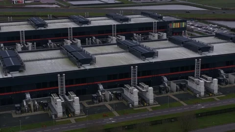 Aerial Drone View of Modern Data Centers and Digital Infrastructure. Stock Footage 325840272