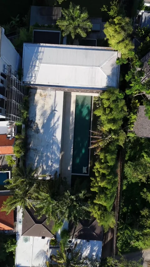 Aerial Drone View of Modern Villa with Pool in Bali, Indonesia - Color Graded Video stock 337120189