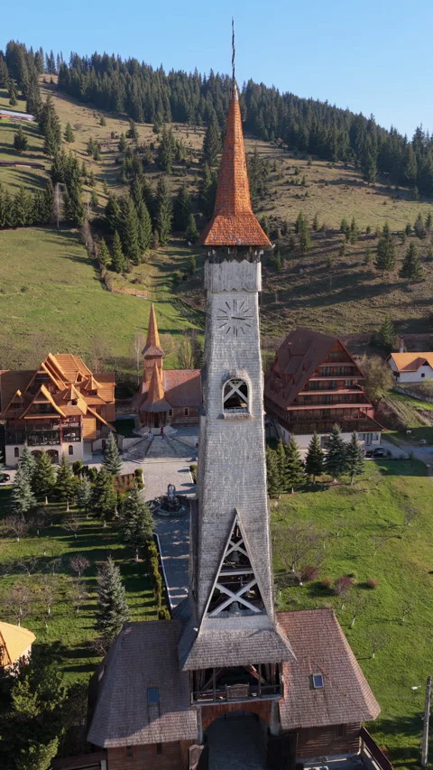 Aerial drone view of the Monastery Acoperamantul Maicii Domnului in Dorna Arini, Stock Footage 336312772