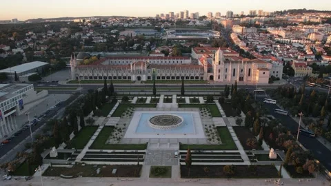 Aerial drone view of Monastery of Jeronimos in Lisbon, Portugal Stock Footage 221263187