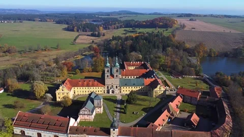 Aerial drone view of monastery Tepla - Czech Republic Stock Footage 291624004