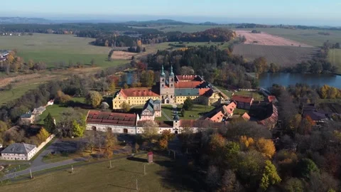 Aerial drone view of monastery Tepla - Czech Republic Stock Footage 291624026