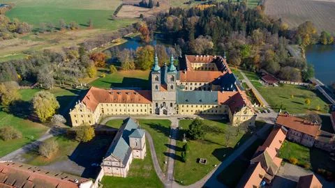 Aerial drone view of monastery Tepla Photos