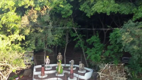 Aerial drone view of monument surrounded by forest in Paraguay Stock Footage 345994999