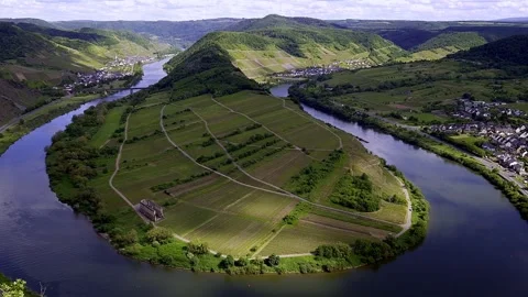 Aerial Drone View of Moselle River Loop (Moselschleife) near Geierlay Stock Footage 333893074