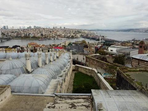 Aerial drone view of the Mosque, huge Ottoman imperial mosque in Istanbul,Turkey 写真素材