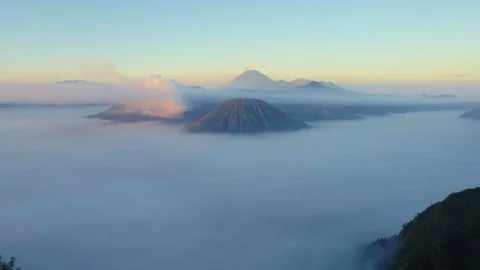 Aerial drone view of Mount Bromo volcano, East Java, Indonesia, at sunrise Stock Footage 319997242