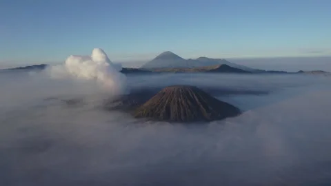 Aerial drone view of Mount Bromo volcano, East Java, Indonesia, at sunrise Stock Footage 319997725