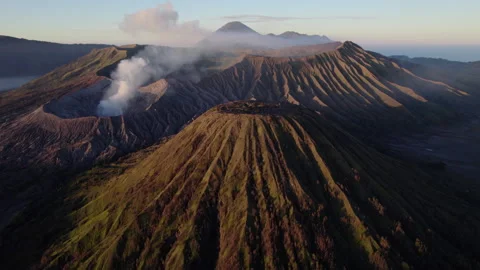 Aerial drone view of Mount Bromo volcano, East Java, Indonesia, at sunrise Stock Footage 319998855