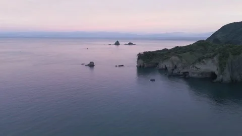 Aerial drone view of Mount Fuji and west Izu peninsula coastline in the morning Stock Footage 219628486