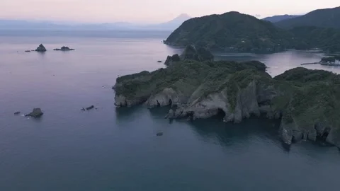 Aerial drone view of Mount Fuji and west Izu peninsula coastline in the morning Stock Footage 219628744