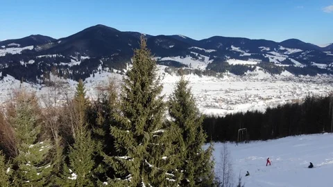 Aerial drone view in mountain forest. Winter landscape. Stock-Footage 126243258