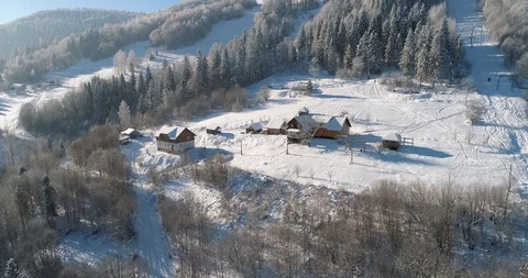 Aerial drone view in mountain forest. Winter landscape in 4к Stock Footage 128695166