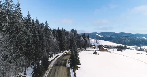 Aerial drone view in mountain forest. Winter landscape in 4к Stock Footage 128698960