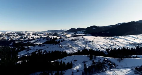Aerial drone view in mountain forest. Winter landscape in 4к Stock Footage 128699141