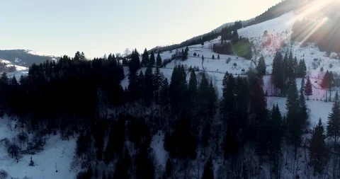 Aerial drone view in mountain forest. Winter landscape in 4к Stock Footage 128699150