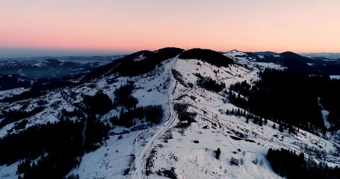 Aerial drone view in mountain forest. Winter landscape in 4к Stock Footage 128699257