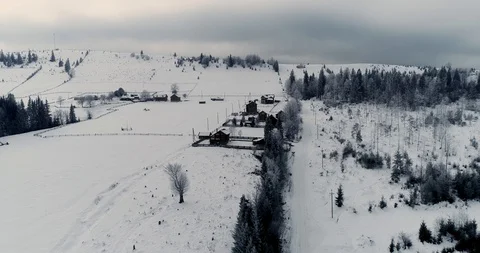 Aerial drone view in mountain forest. Winter landscape in 4к 動画素材 128699394