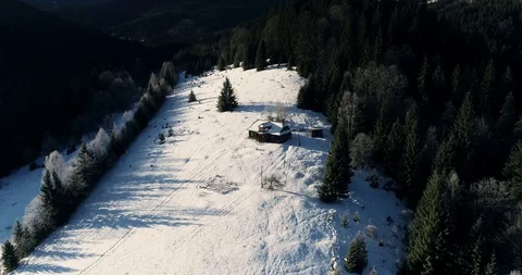 Aerial drone view in mountain forest. Winter landscape in 4к Stock Footage 128699545