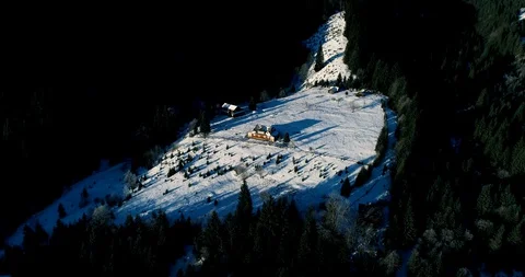 Aerial drone view in mountain forest. Winter landscape in 4к Stock Footage 128699554