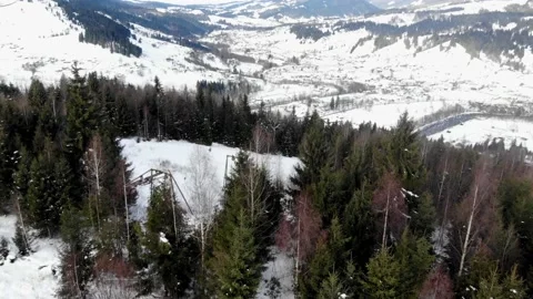 Aerial drone view in mountain forest. Winter landscape. Stock Footage 142822745