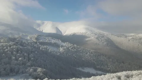 Aerial drone view in mountain forest. Winter landscape. Stock Footage 153804044