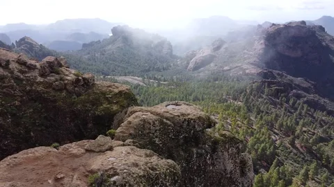 Aerial drone view of mountain landscape in Roque Nublo Gran Canaria Stock-Footage 233253353