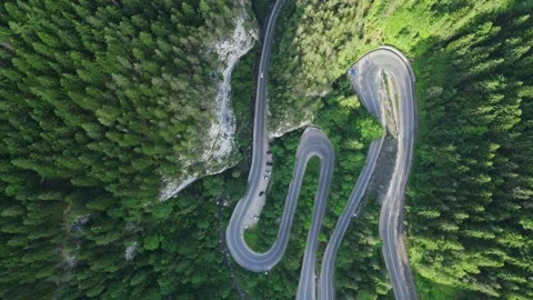 Aerial Drone View of Mountain Pass Road with Cars. Scenic Footage Stock Footage 301101491