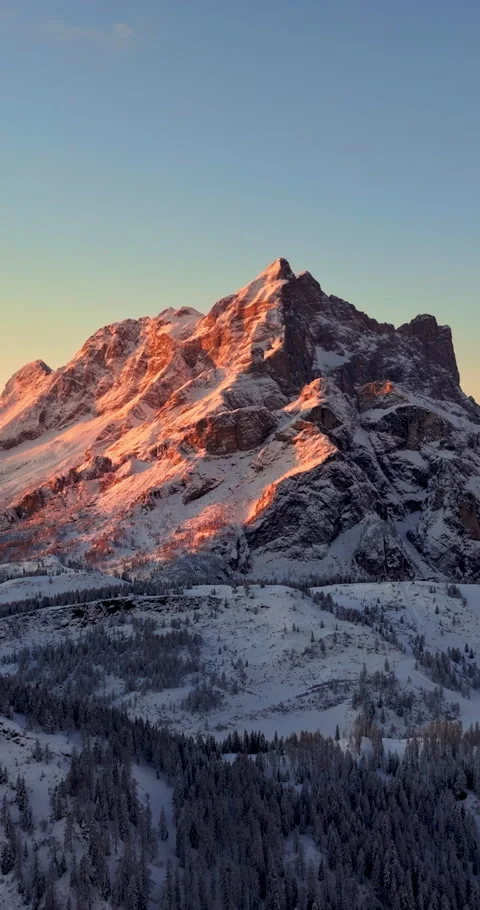 Aerial drone view of the Mountain Pelmo in the Dolomites, Italy at sunrise. Stock Footage 301853559